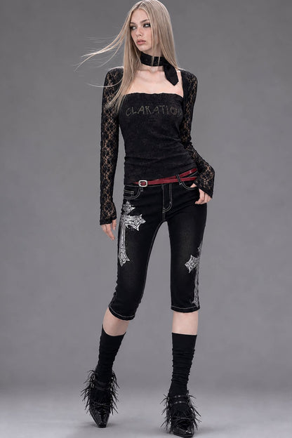 Black Lace Long-Sleeved Top Set-Up