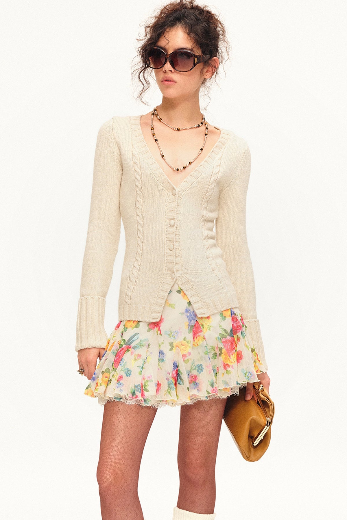 Printed Wool Knit Cardigan and Skirt Set-Up