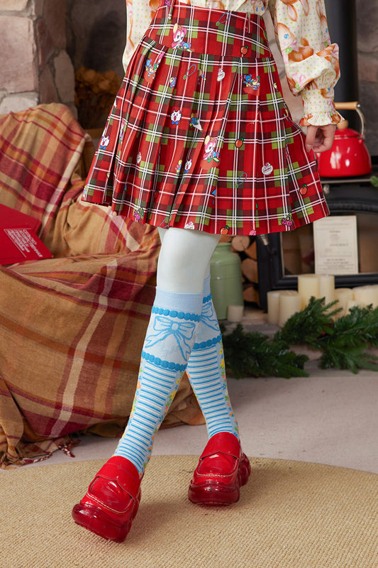 Red Plaid Bear Pleated Skirt