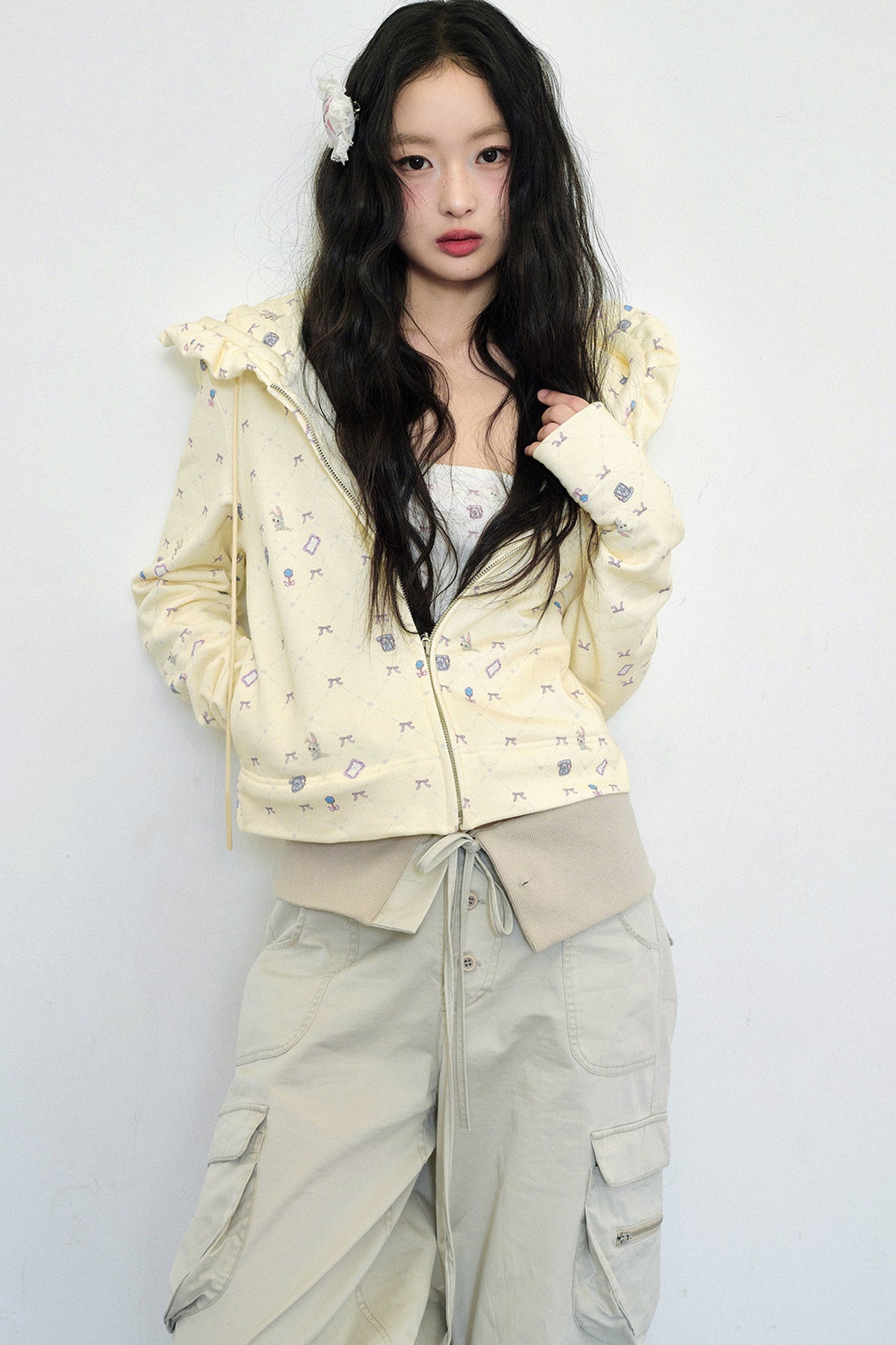 Bunny Print Hooded Sweatshirt Jacket