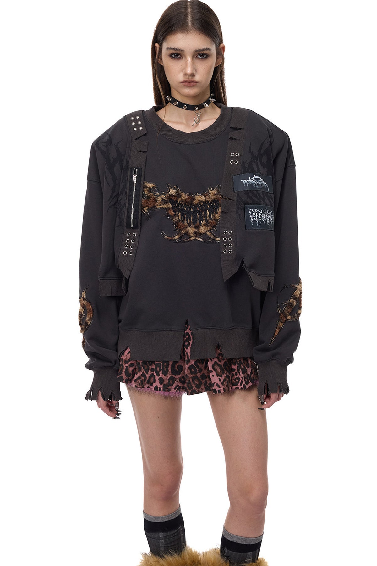 Leopard Patch Embroidery Sweatshirt