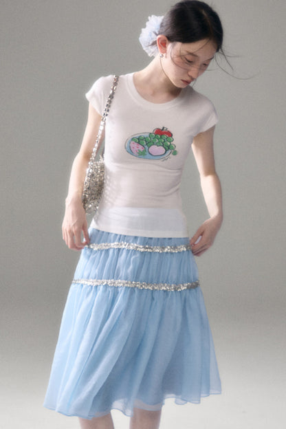 Pearlescent Mesh Sequin A-Line Skirt