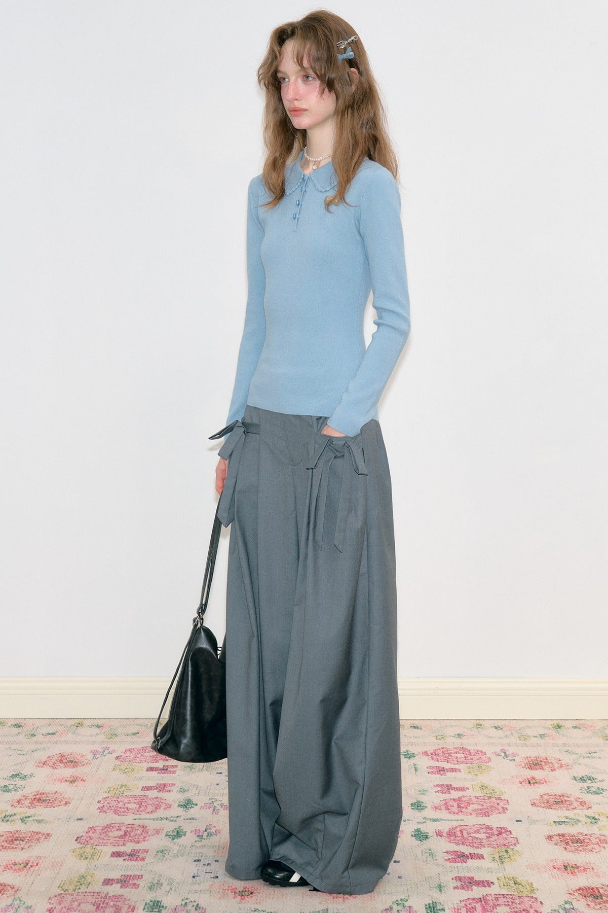 High-Waisted Bow Wide-Leg Pants