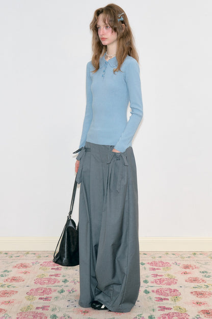 High-Waisted Bow Wide-Leg Pants