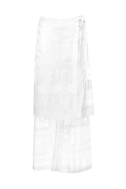 White Jacquard Lace Trim Long Pants