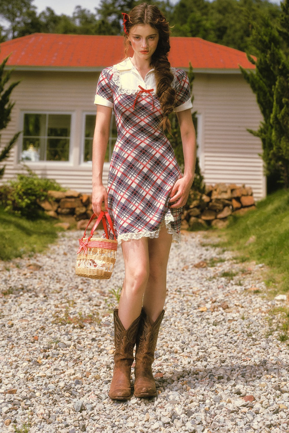 Plaid Contrast Lapel Dress