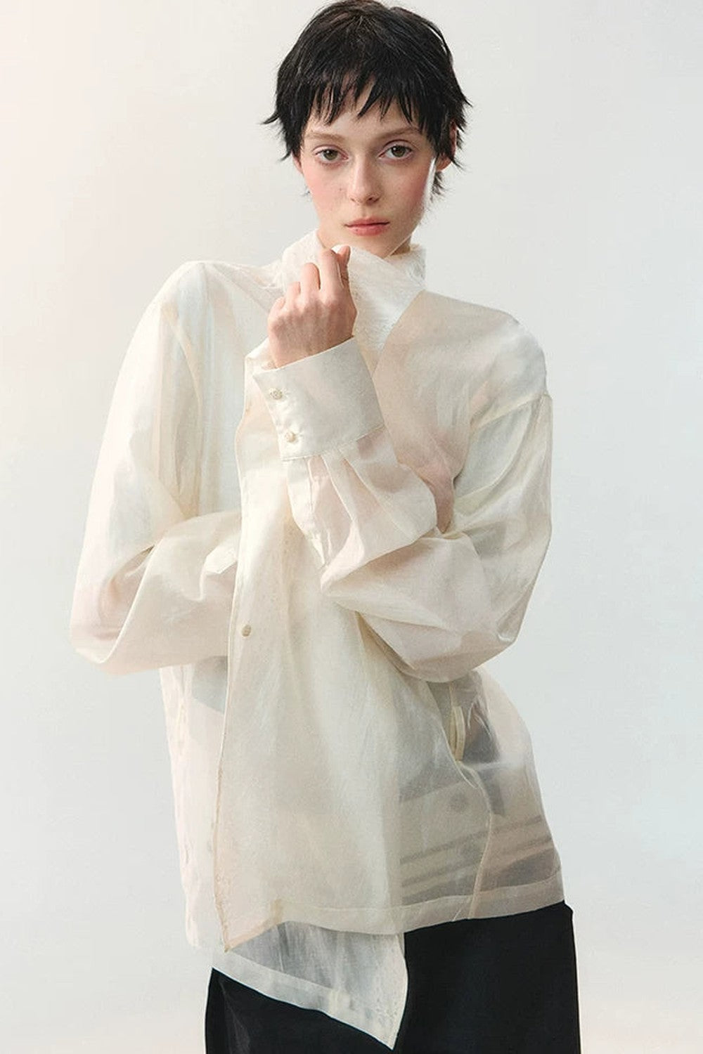 Folded Embroidery Plant Texture Shirt Set