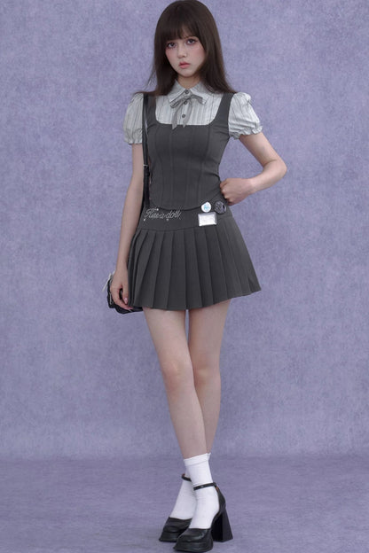 Faux Fishbone Puff Sleeve Top Set-Up