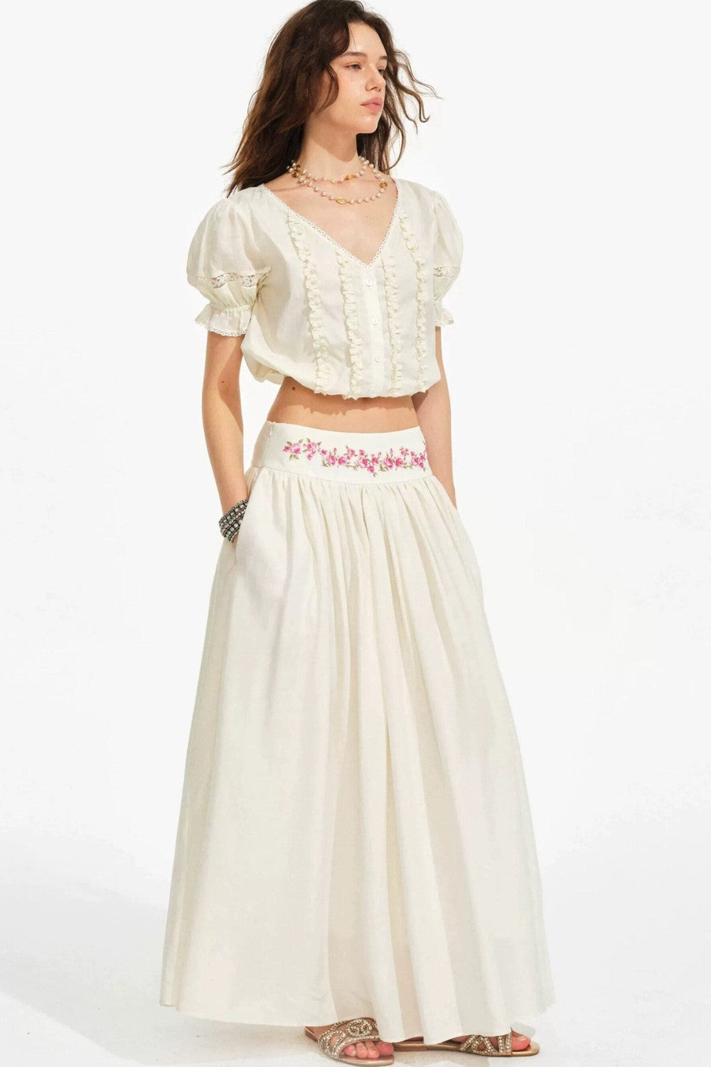 Rose Holiday Ramie Puff Sleeve Set-Up