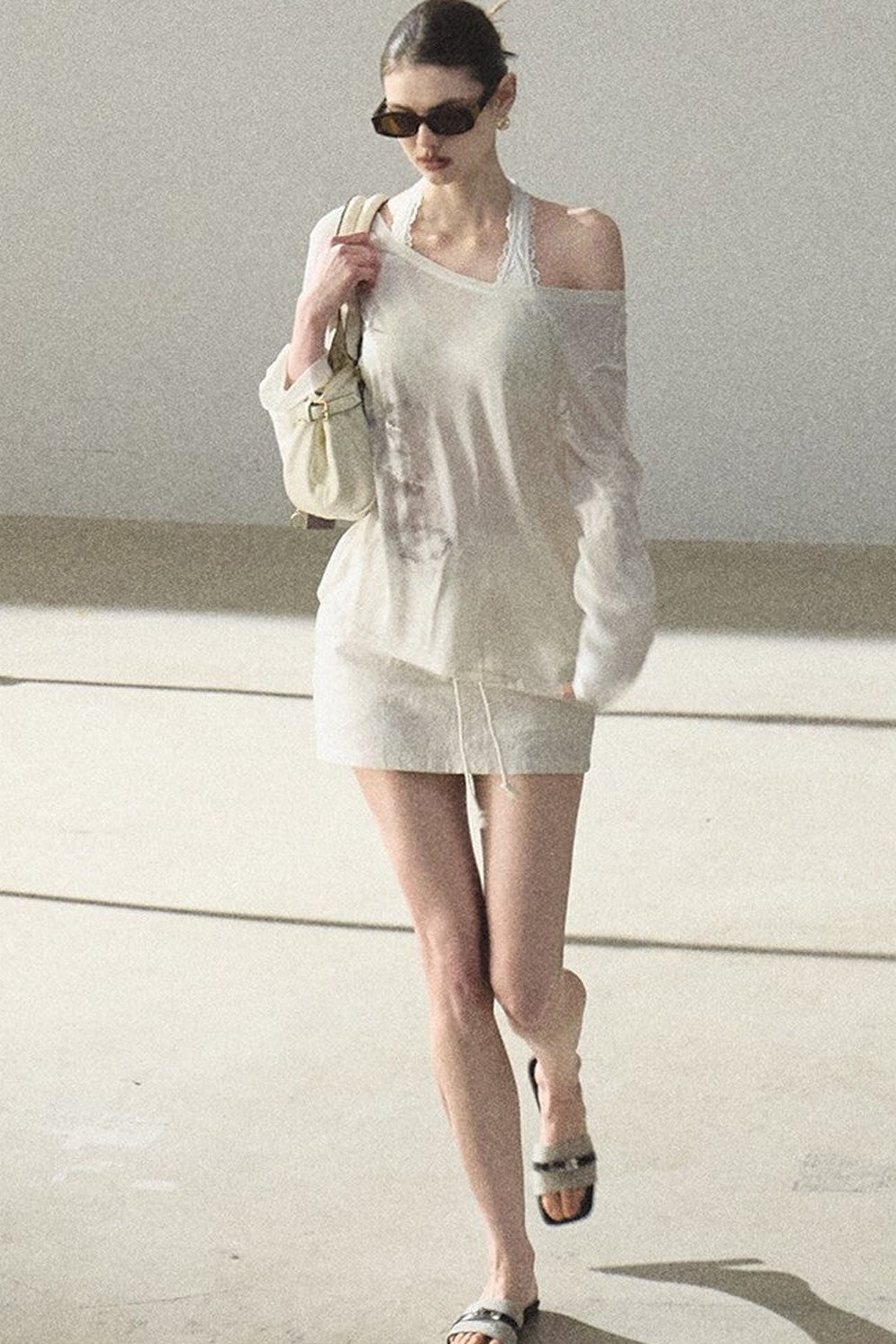 Asymmetrical Off-Shoulder Wool Modal Top