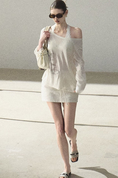Asymmetrical Off-Shoulder Wool Modal Top
