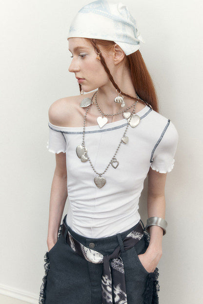 Asymmetrical Shoulder Short-Sleeve Top
