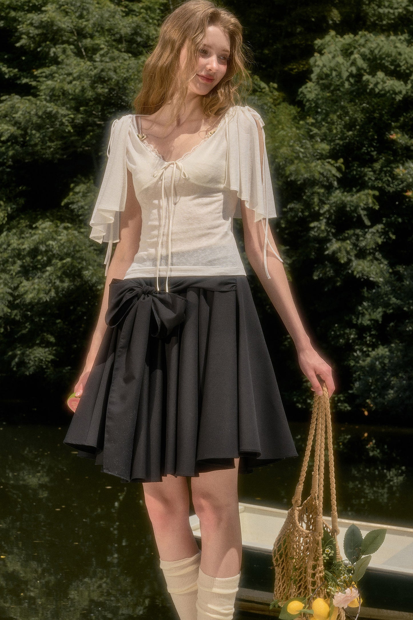 Cape-Style Short-Sleeve Top and Dress Set-Up