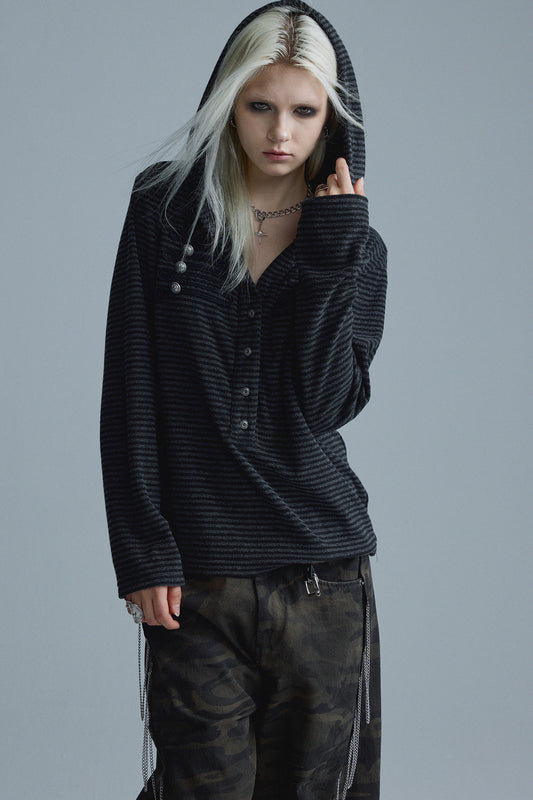 Black Gray Stripe Hoodie