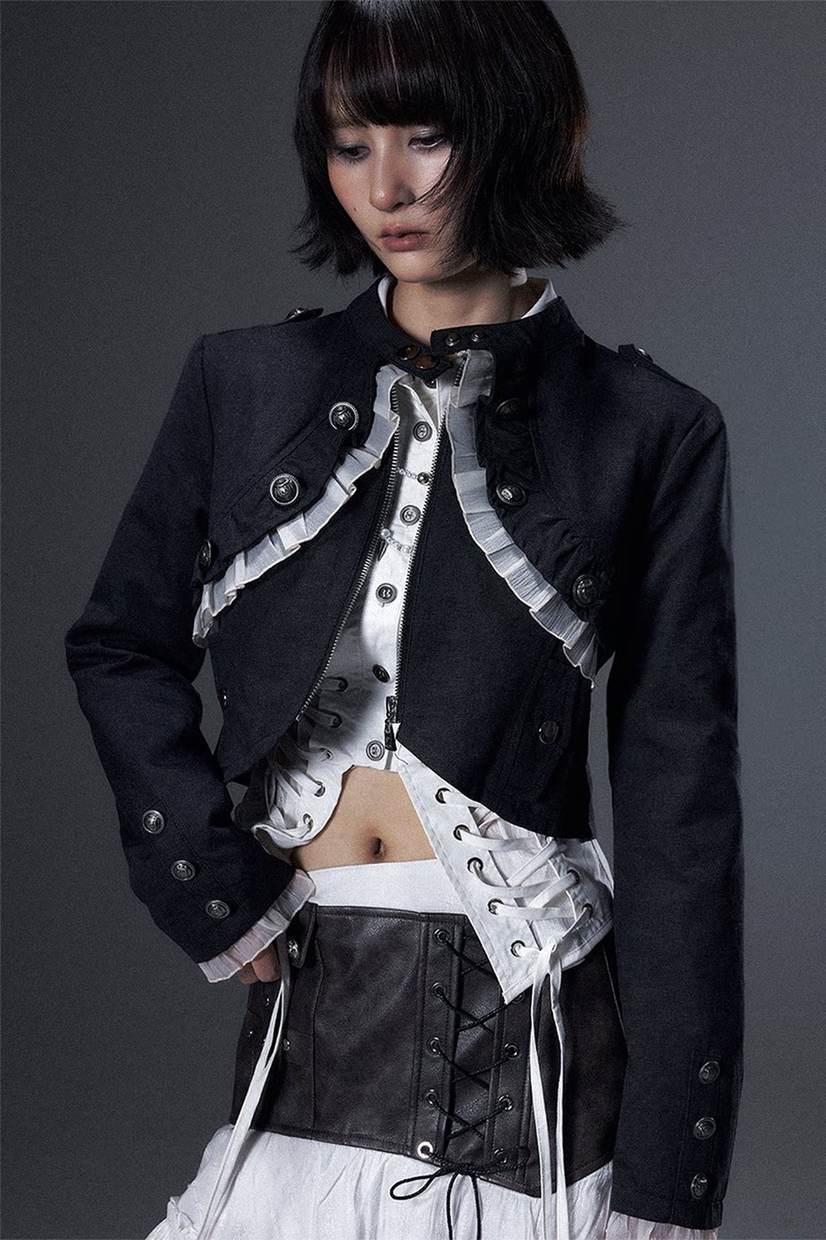Punk Lace Ruffle Metal Buckle Jacket