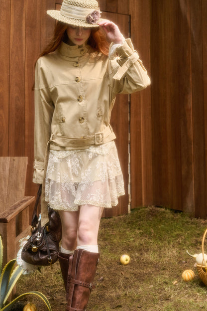 Skin Brown Short Trench Jacket