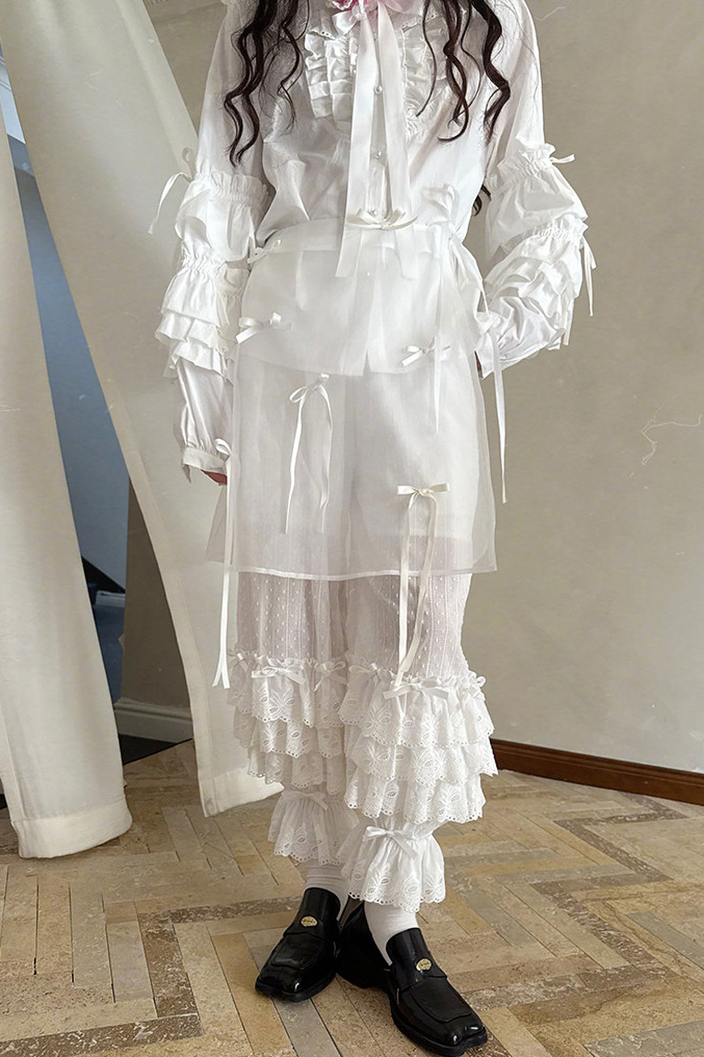 Transparent Doll Print Bowknot Apron Skirt