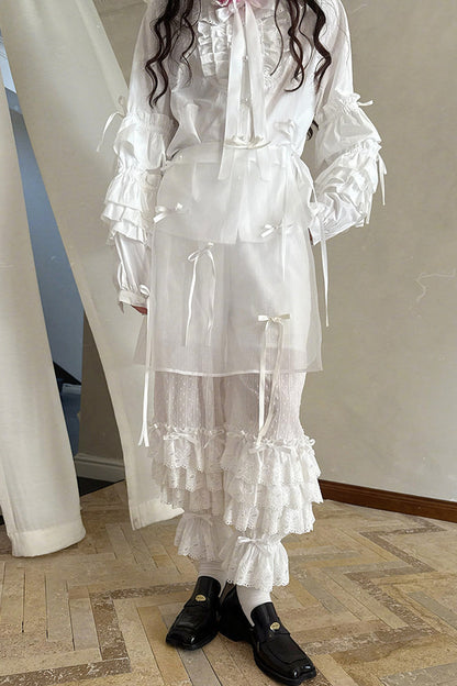 Transparent Doll Print Bowknot Apron Skirt