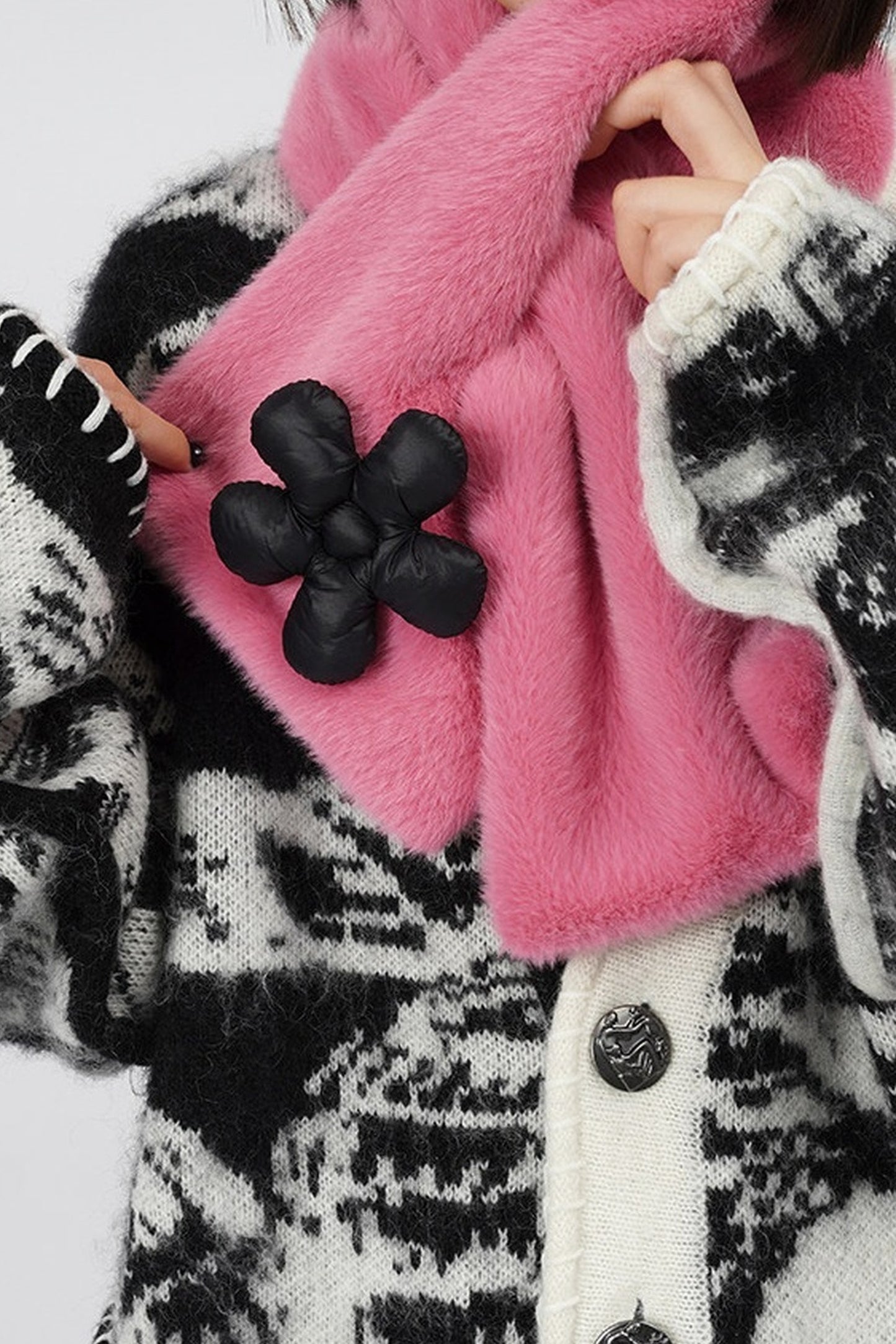 Floral Patchwork Blue Plush Scarf
