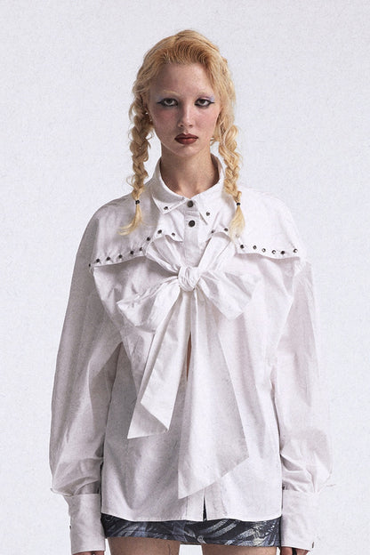 Studded Lace-Up Three-Dimensional Cut Shirt