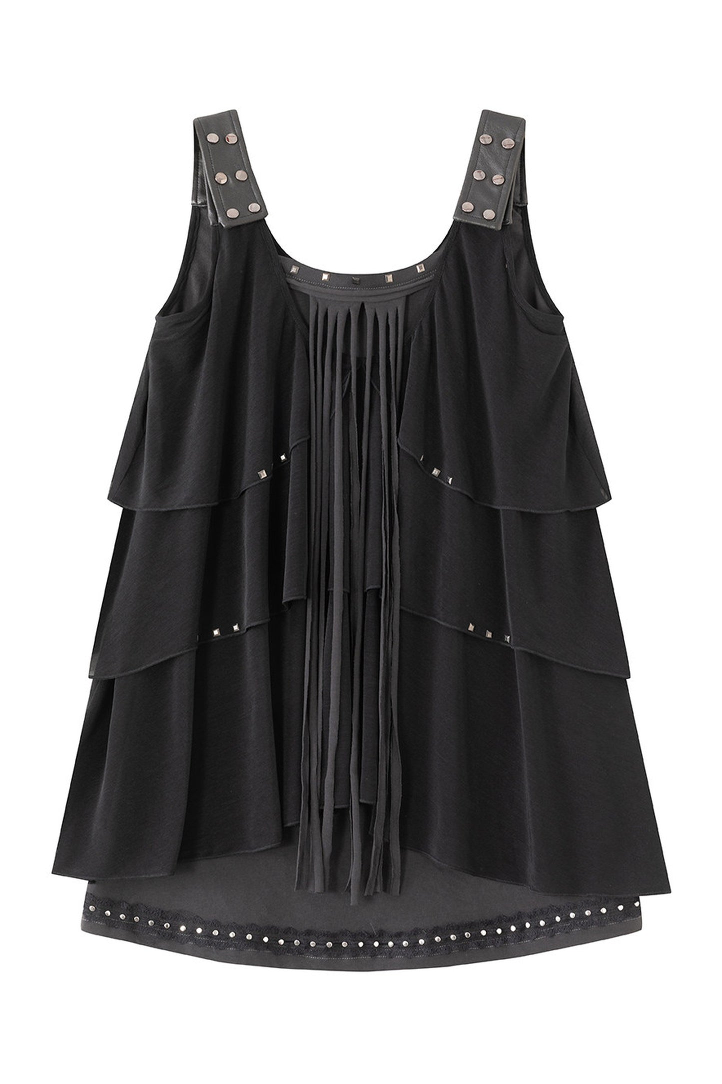 Ruffled Rivet Tassel Cake Camisole Dress