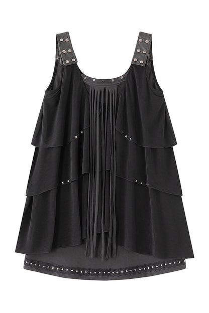 Ruffled Rivet Tassel Cake Camisole Dress
