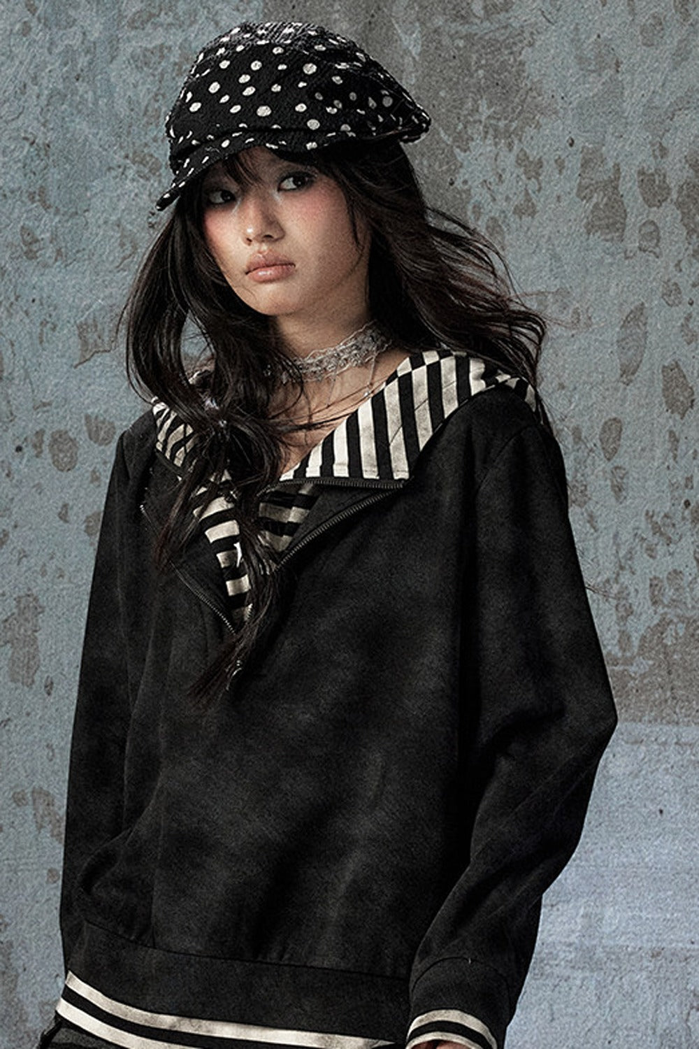 Felpa con cappuccio leggera tie-dye con mezza zip