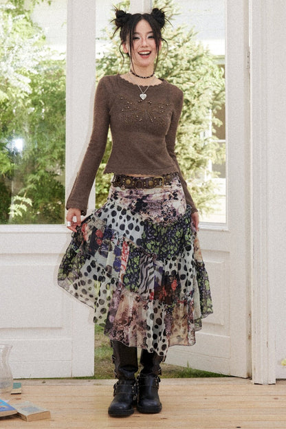 Vintage Floral Patchwork Irregular Skirt