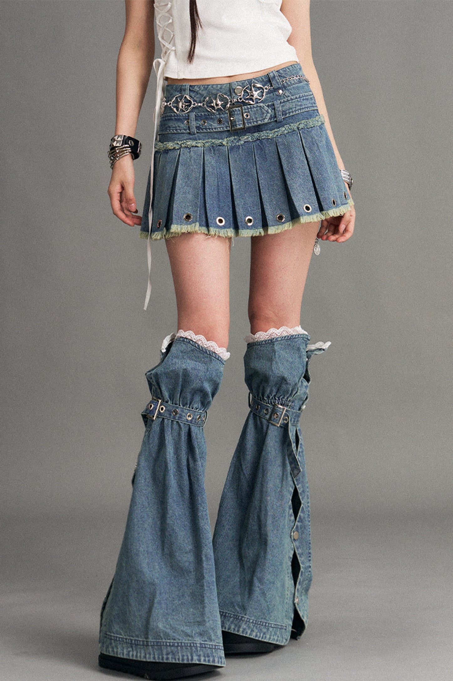 Gonna in denim plissettata rétro