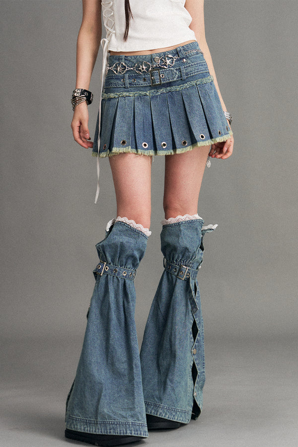 Retro Pleated Denim Skirt