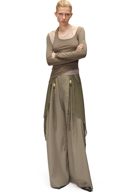 Layered-Look Spliced Halter Long-Sleeve T-Shirt