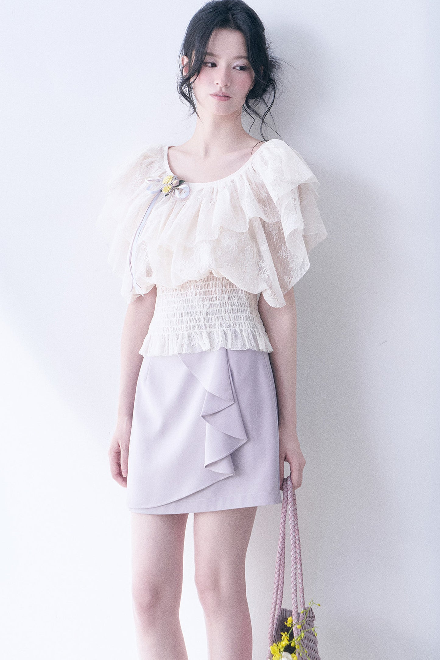 Layered Lace Ruffle Smocked Top