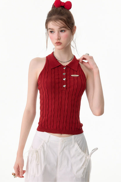 Red Berry Knit Polo Top