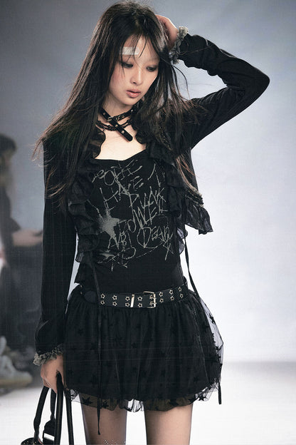 Patchwork Mesh Knit Dress Set-Up