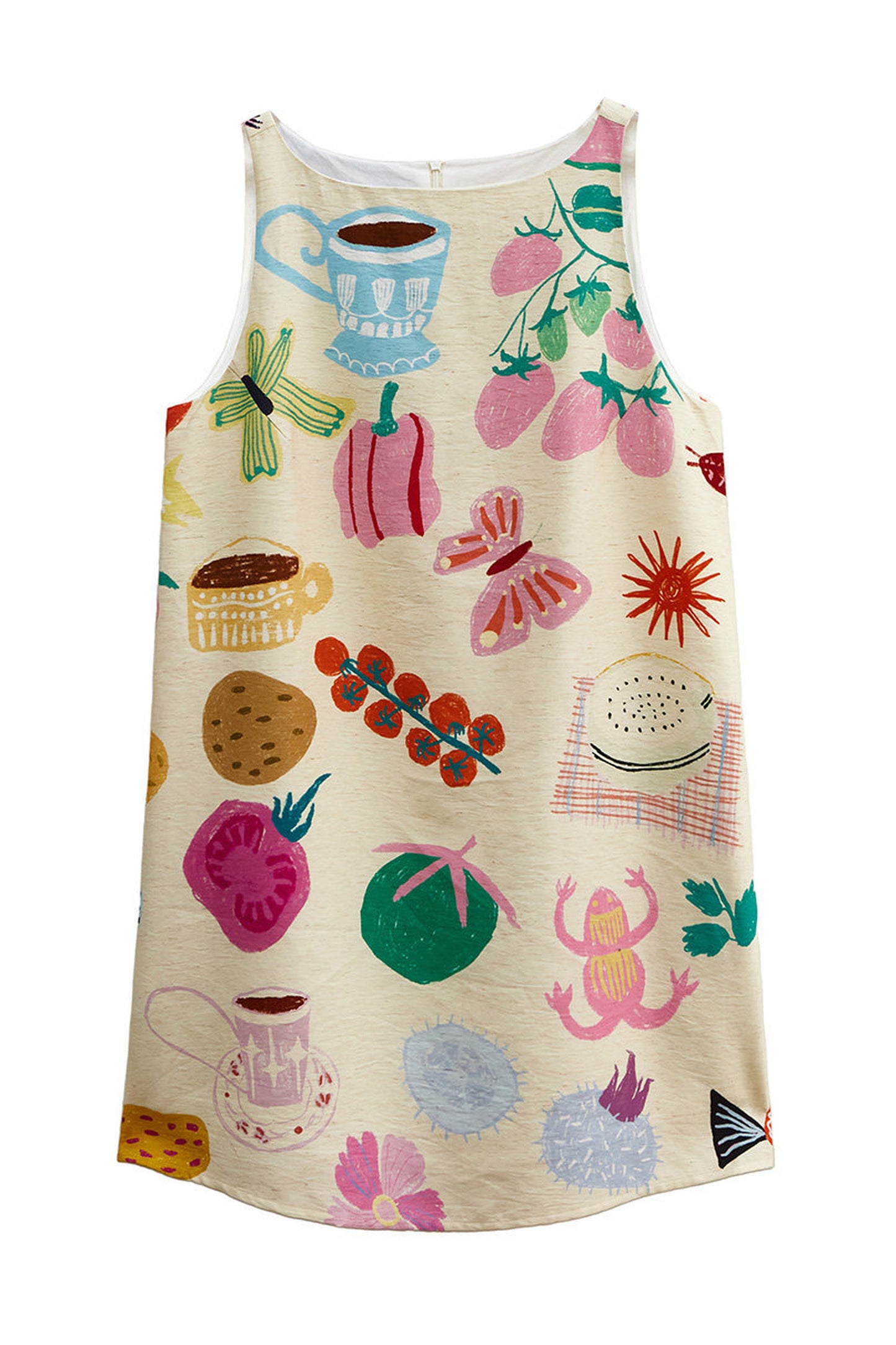 Hand-Painted Fruit Vegetable Print Sleeveless Vest Dress