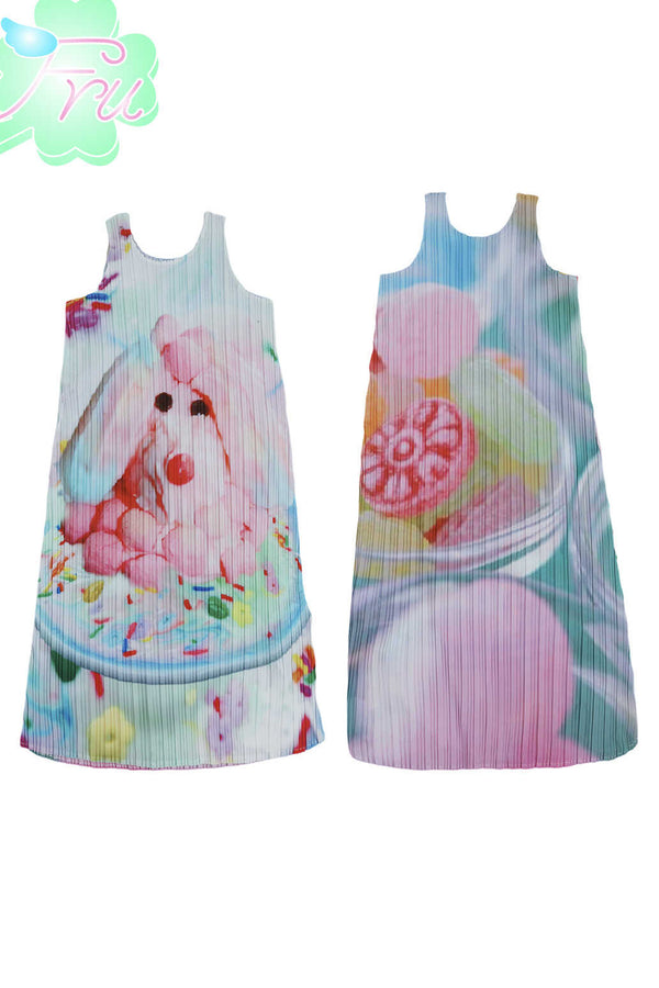 Puppy Print Pleated Tank Dress