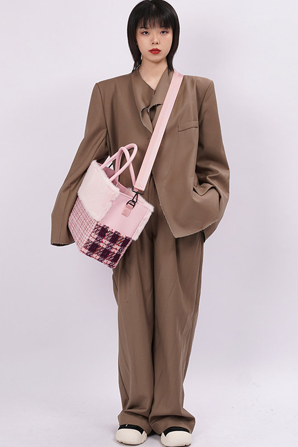 Furry Color-Block Tote Bag