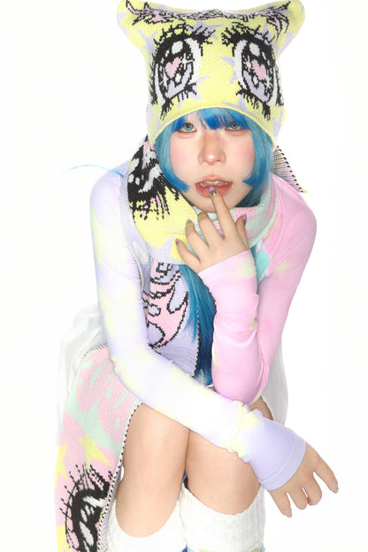 Comic Eye Knitted Long Scarf Set-Up