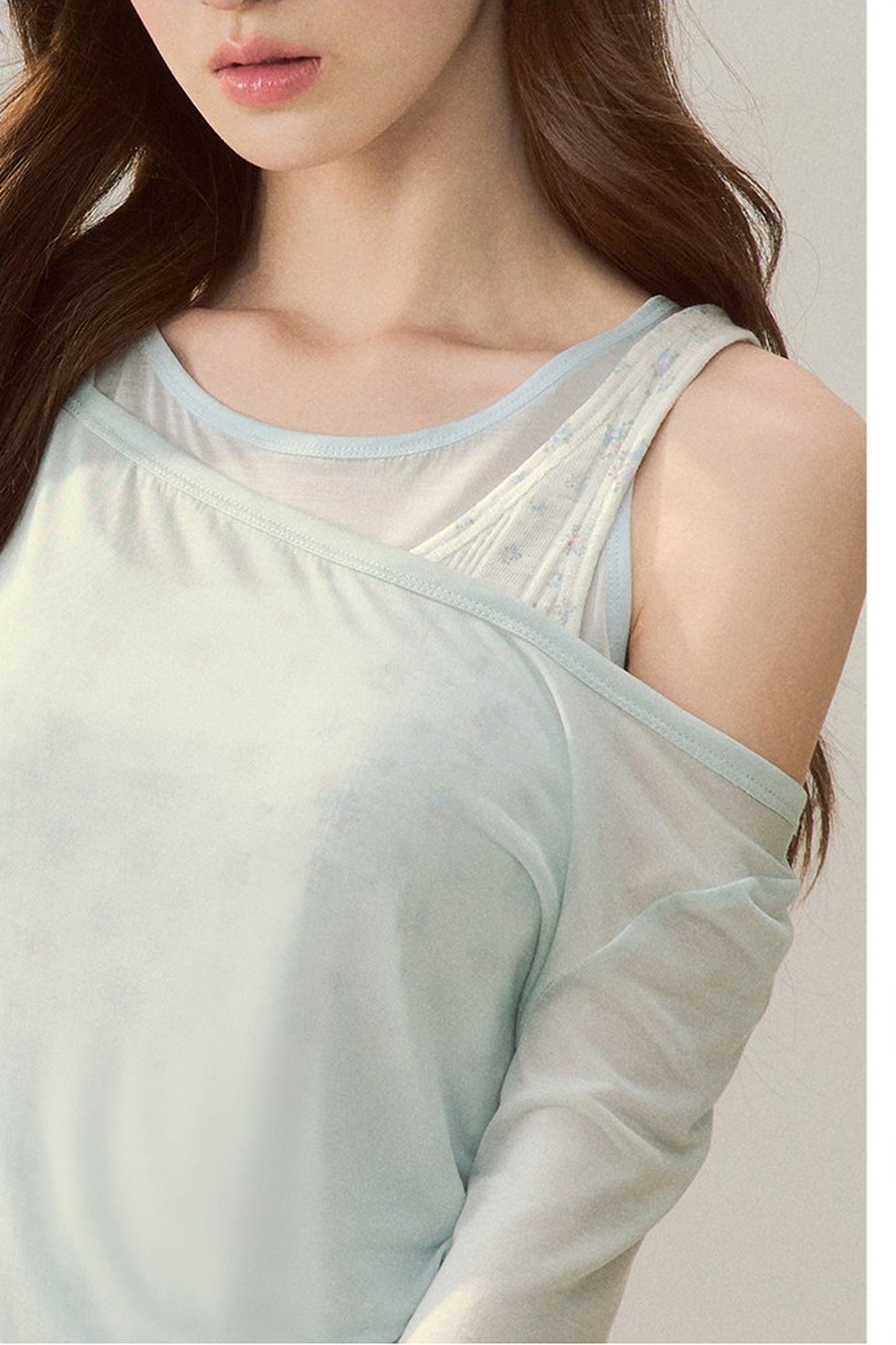 Cooling Layered-Look Long-Sleeve Blouse Set