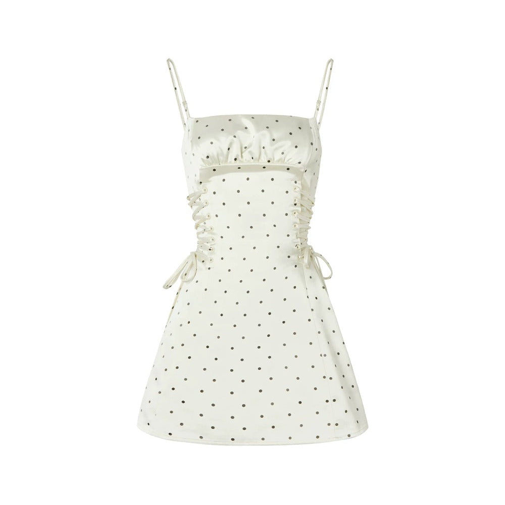 White Polka Dot Satin Dress