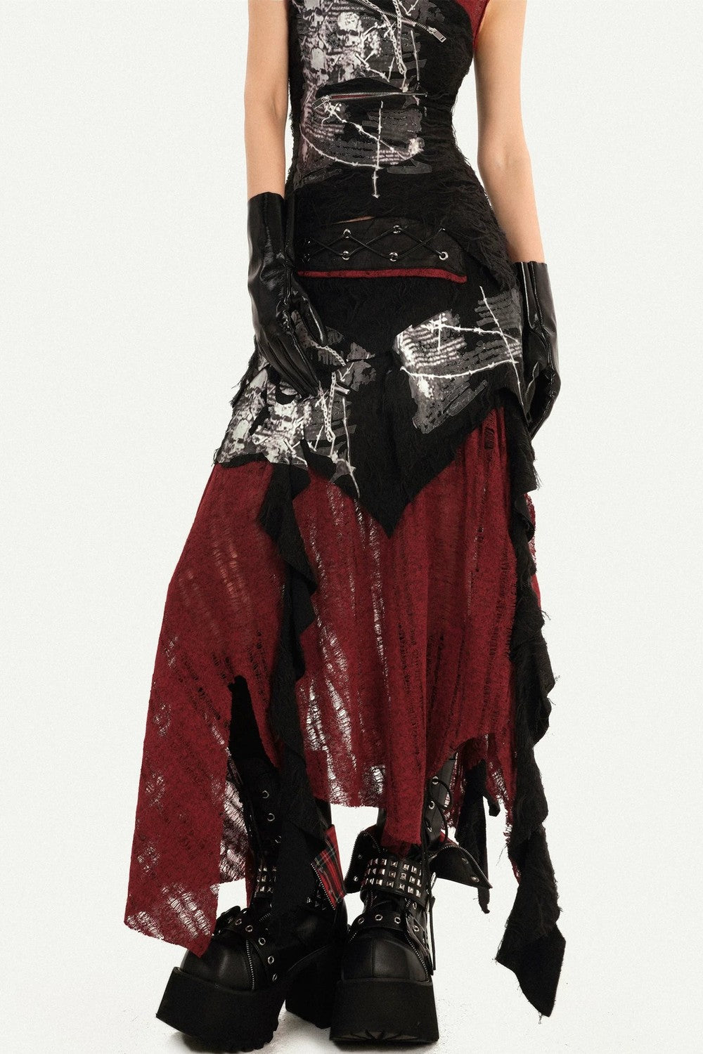 Dark A-Line Color-Block Skirt