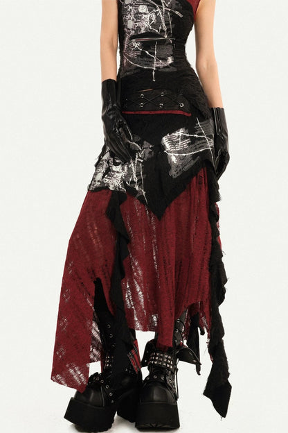 Dark A-Line Color-Block Skirt