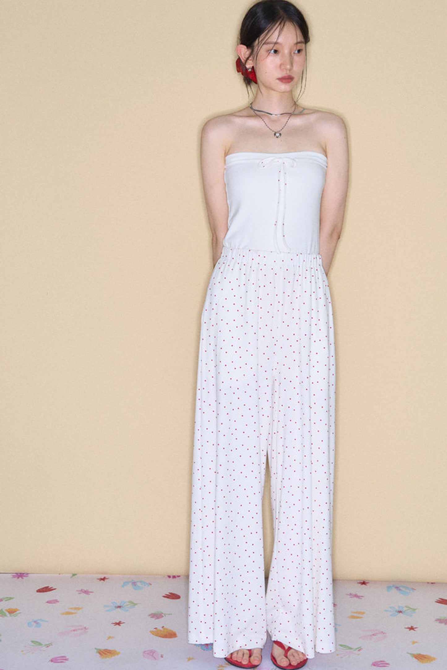 Retro Polka Dot Foldable Strapless Wide Leg Trousers