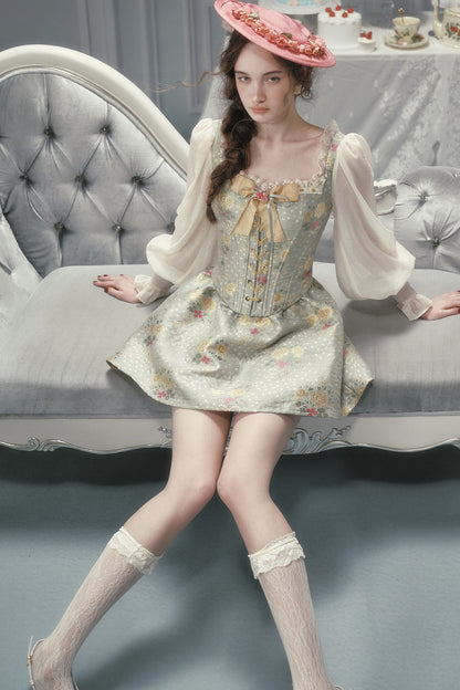 French Retro Fishbone Corset Short Dress