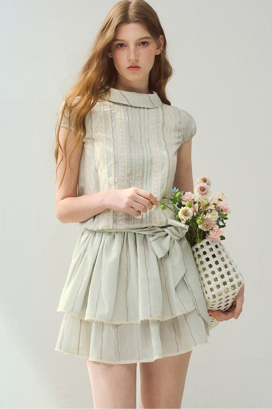 Mint Lyocell Lace Half Mock Dress