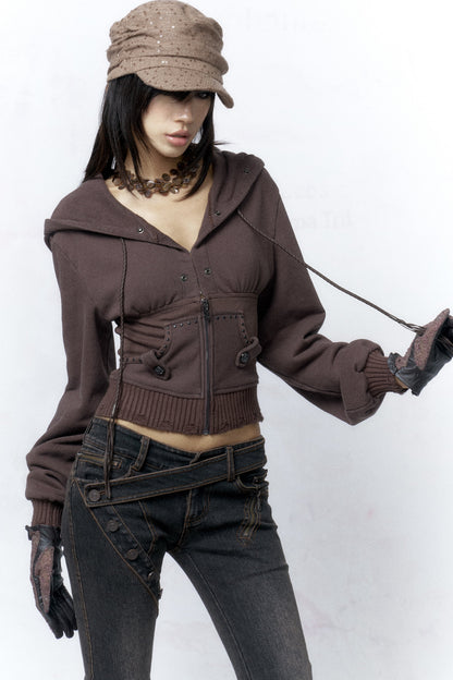 Detachable Fur Collar Studded Cotton Jacket