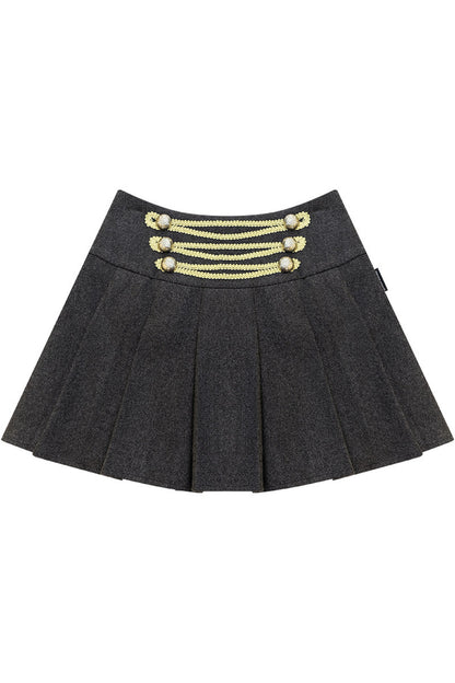 High-Waisted Double-Breasted Pleated Skirt