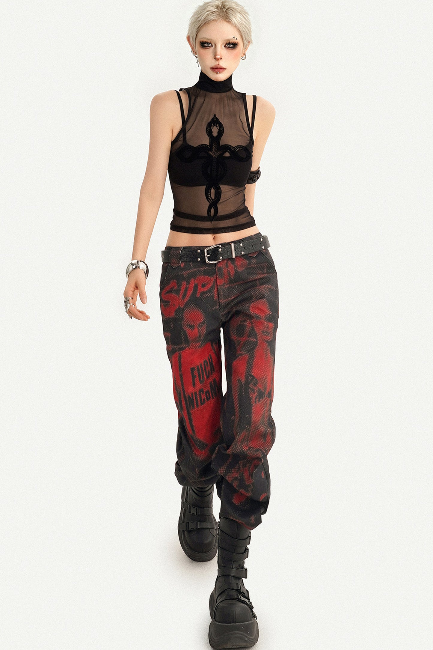Snake Print Mesh Camisole Set