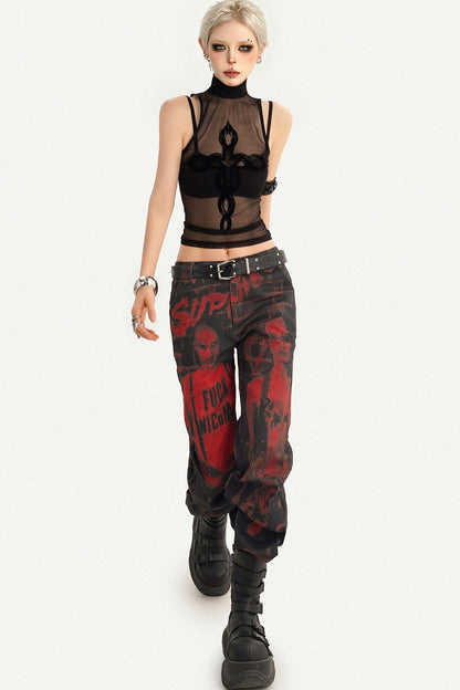 Snake Print Mesh Camisole Set