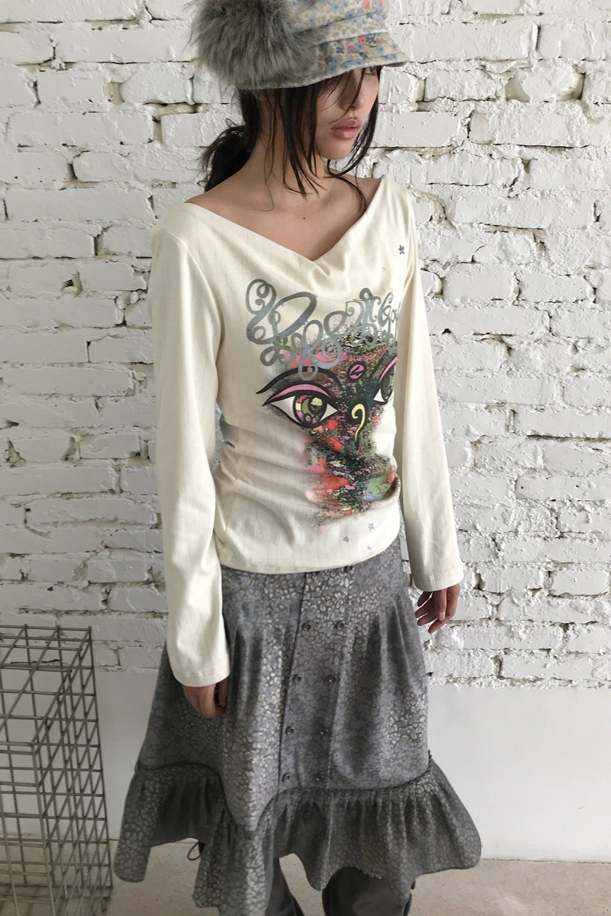 Reversible Swing Collar Long-Sleeve Printed T-Shirt